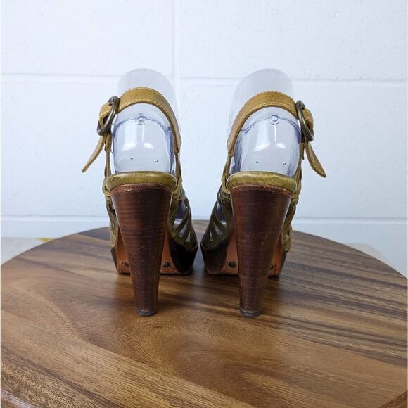 Frye Joy Huarache Platform Heels Olive Green Leather Size 7 - Picture 5 of 11